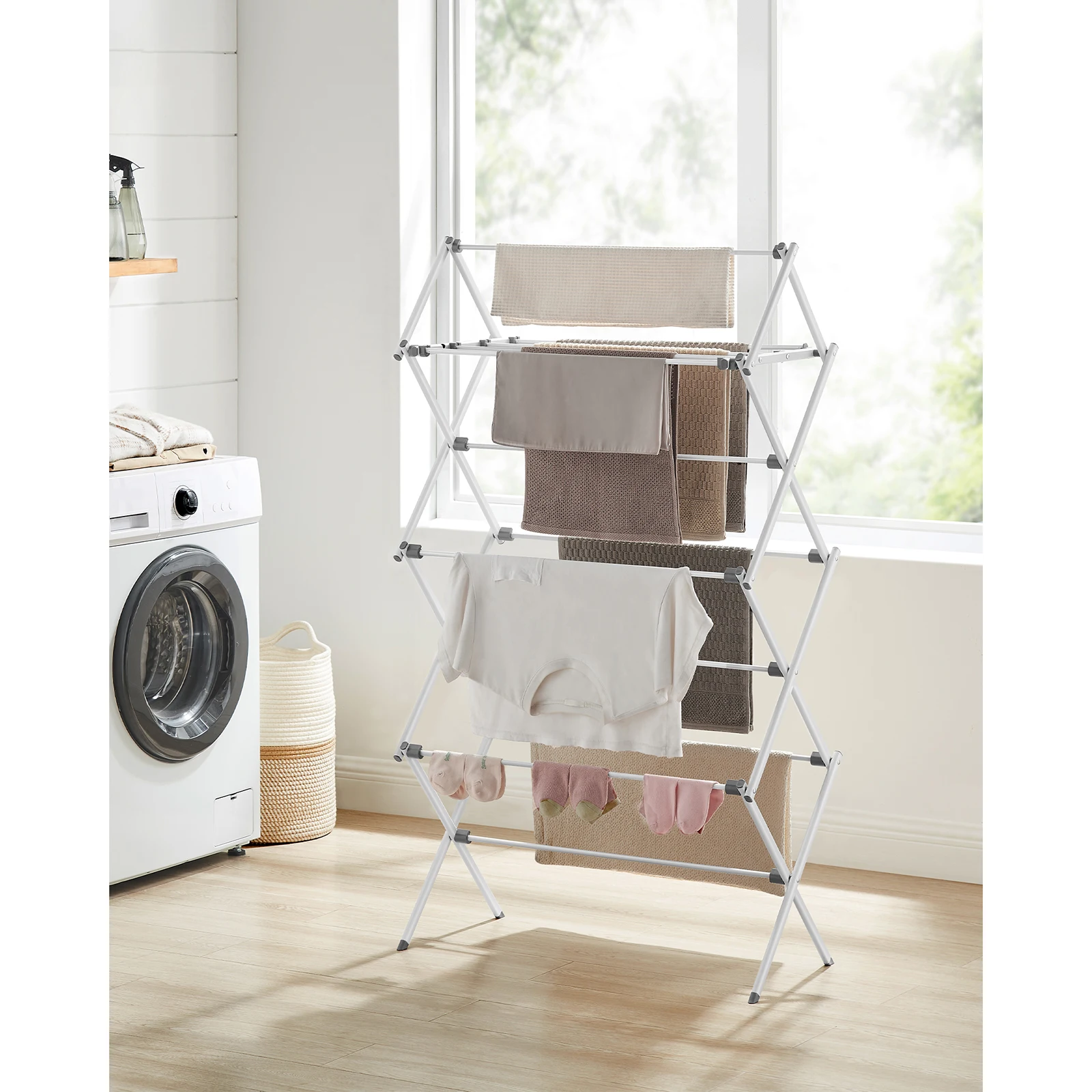 SONGMICS Foldable Clothes Airer, Clothes Drying Rack, Compact Clothes Horse Dryer, Laundry Rack, 37 x 75 x 135.1 cm