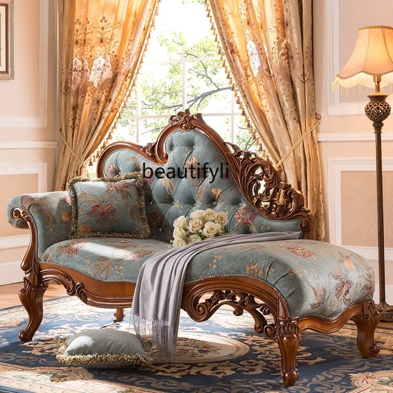 

ss25 American solid wood fabric single concubine couch European bedroom separate leisure concubine chair balcony sofa