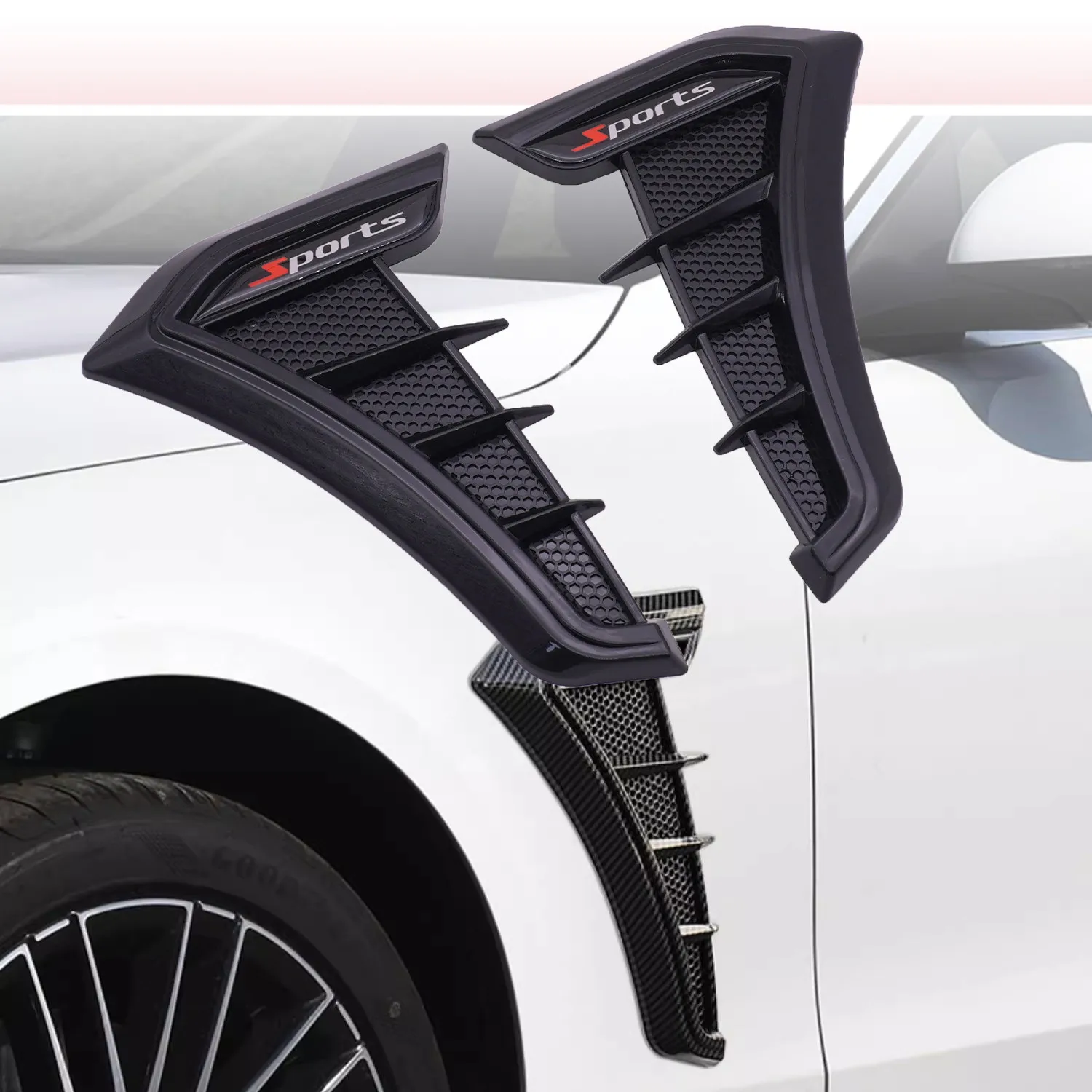 Universal 2PCS Fender Hood Wing Decals Ventilation Sticker Side Air Flows Wing Vents Cover Car Air Flows Intakes Hole Grilles