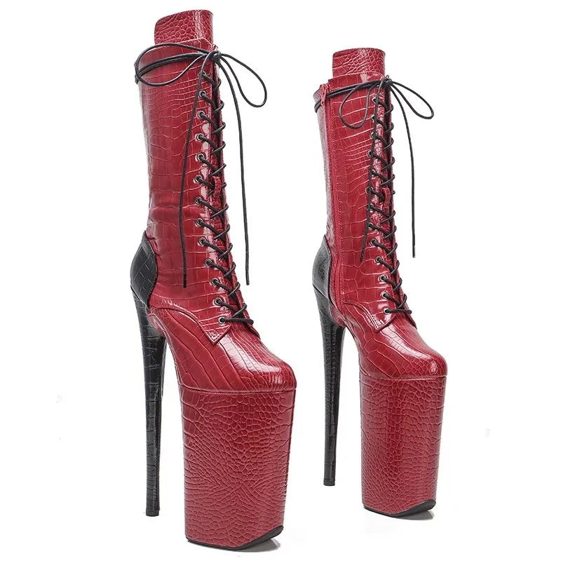 

LAIJIANJINXIA New 26CM/10Inch PU Upper Red Black Women's Platform Party High Heels Modern Mid-Calf Boots Pole Dance Shoes 010