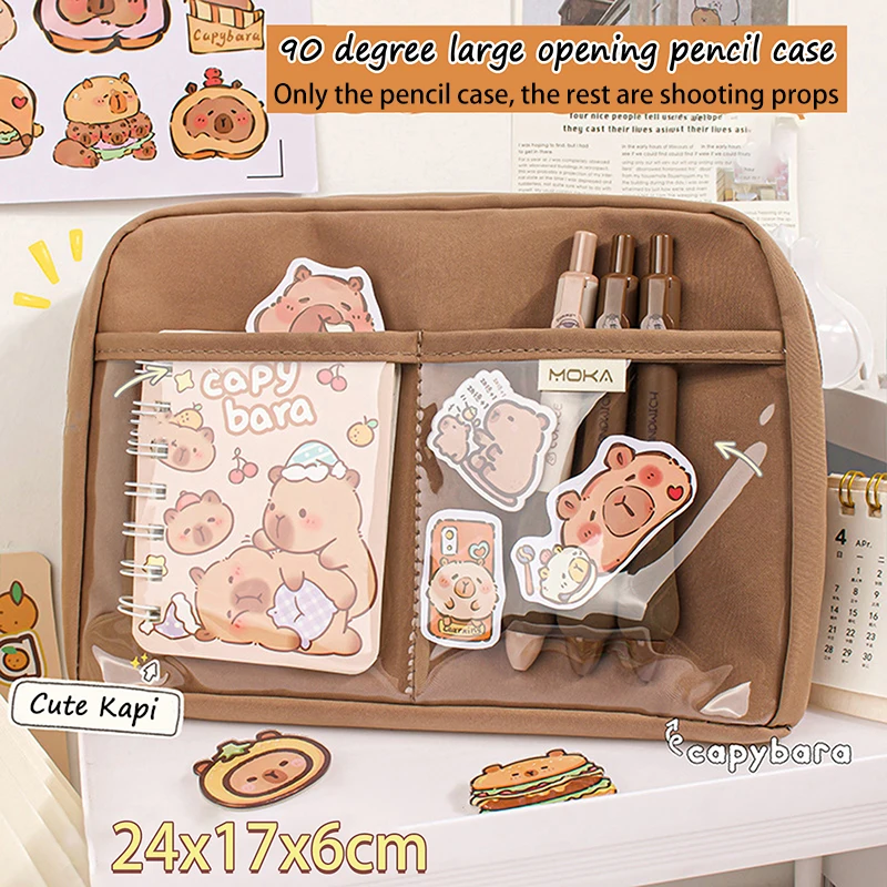 1pc Large Capacity Kawaii Capybara Multi Layered Separated Stationery Bag Pencil Case Bag School Office Supplies Stationery