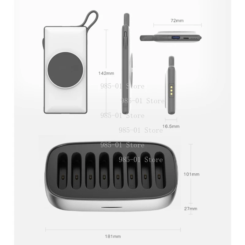Gedeelde powerbankset, scanvrije codeverhuur 10.000 mAh op zichzelf staande kabel, snel opladen, magnetisch draadloos opladen