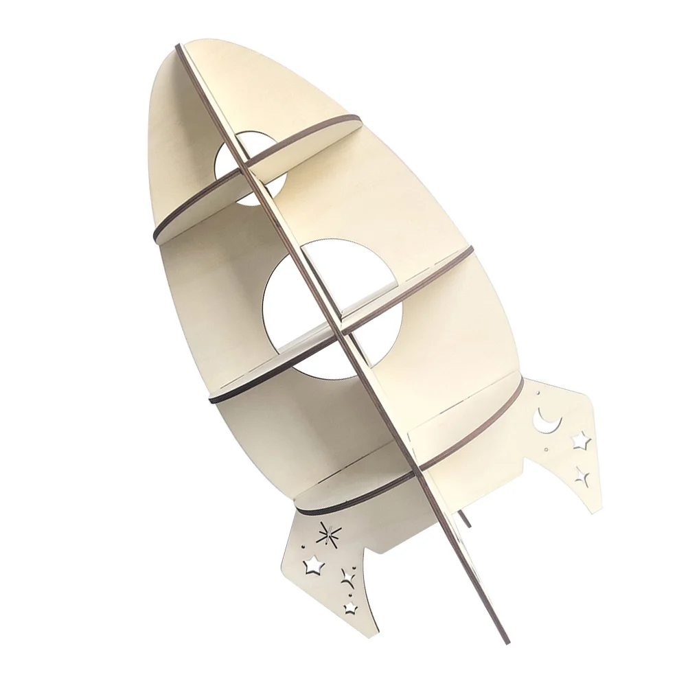 Kreatywny drewniany regał w kształcie rakiety, półka na biurko, do biura, dekoracja domu, organizer, naturalny drewniany stojak ekspozycyjny, ozdoba do domu.