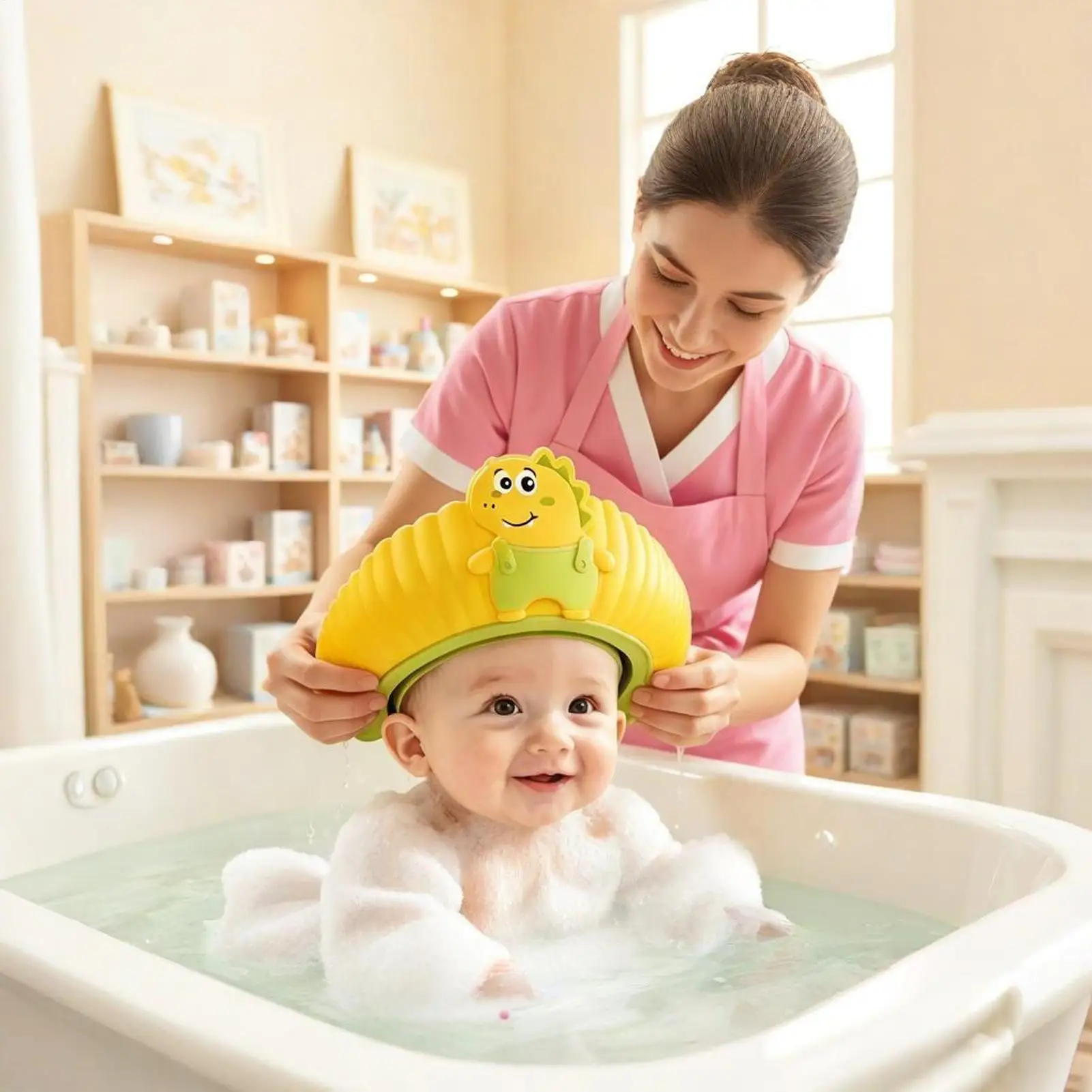 Kids Shower Hat Adjustable Anti-Backflow Head Shield With Ball Duck Brush And Cup Washing Hair Hat For Tub Spa Head Ear Shampoo
