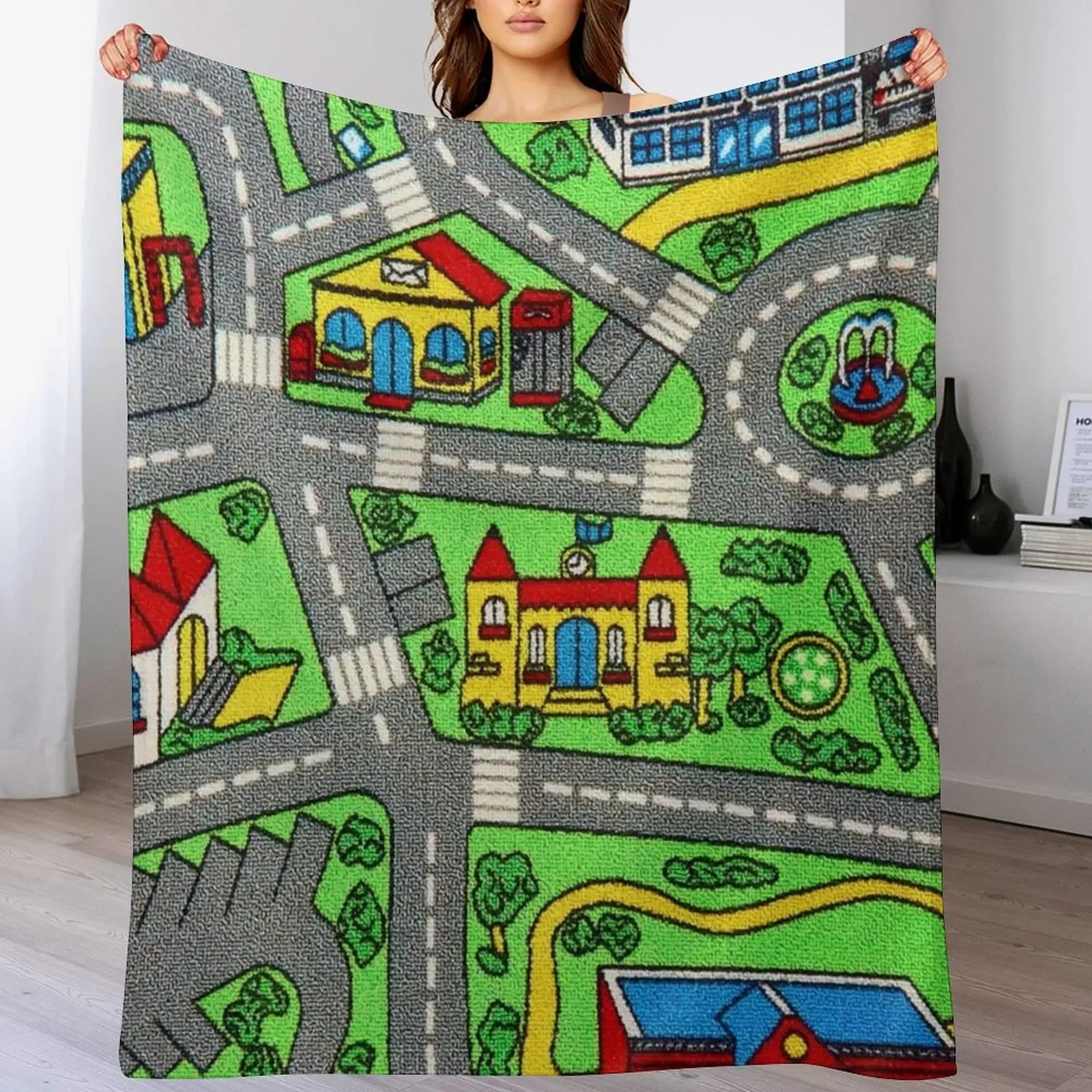 

90s nostalgia, nostalgic Track carpet Car Road Race Mat city Throw Blanket Flannel Stuffeds Luxury Designer Blankets