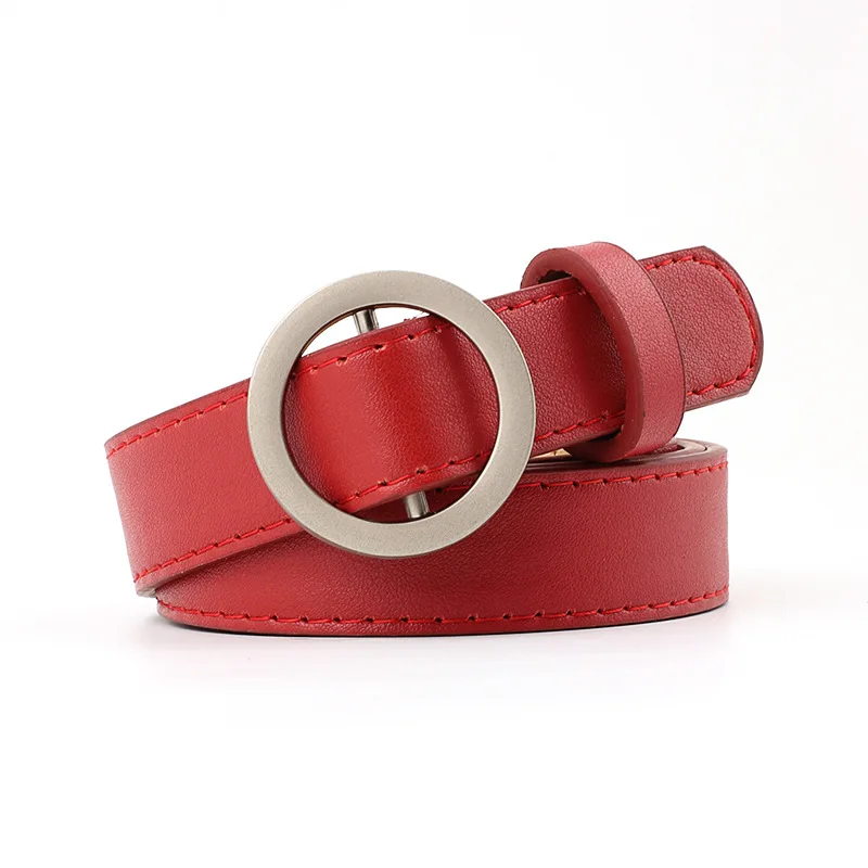 Women Simple Jeans Belt 2022 Casual Fashion PU Leather Round Buckle No-hole Decorative Students Waist Belts