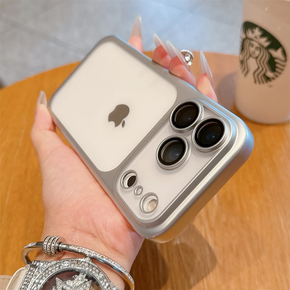 เคสโทรศัพท์ iPhone 17 Pro Max แบบหรูหรา โปร่งแสงด้าน ป้องกันเลนส์เต็มรูปแบบ กรอบสีเมทัลลิก ฝาหลังแบบเกราะ