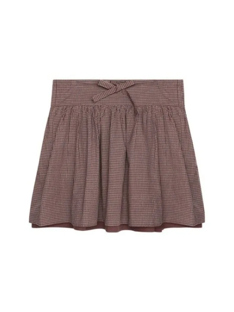 2025Faldas Mujer De Moda Chic Damesrok A-lijn Hoge Taille Losse Jupe Vintage Slanke Taille Koreaanse Saia Bandage Geruite Rokken