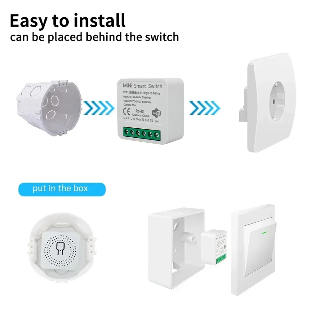 MiNi Tuya WiFi Smart Switch 16A Interruttore timer remoto a 2 vie 24V 220V Relè Funziona con Alexa Google Home Alice