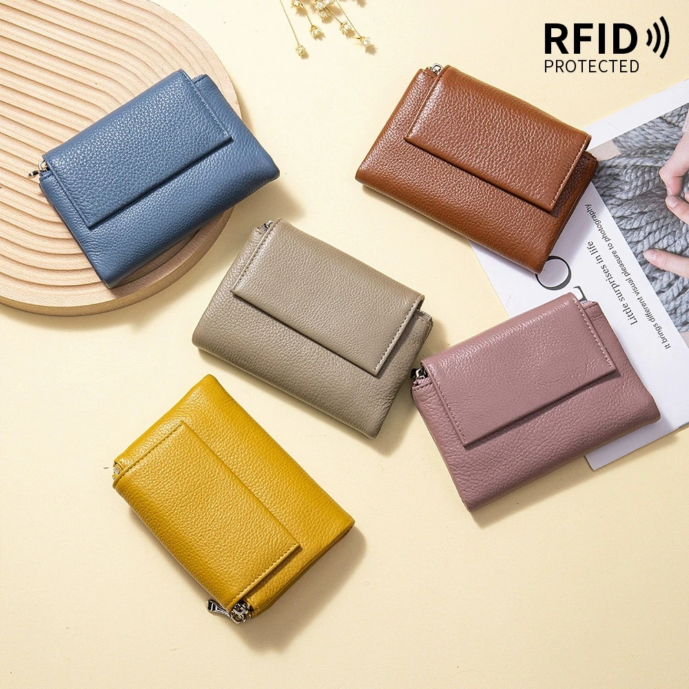 New Fashion Soft Leather RFID Short Wallet for Women Large Capacity Storage Handbag Stylish Clutch Genuine Leather Money Holder