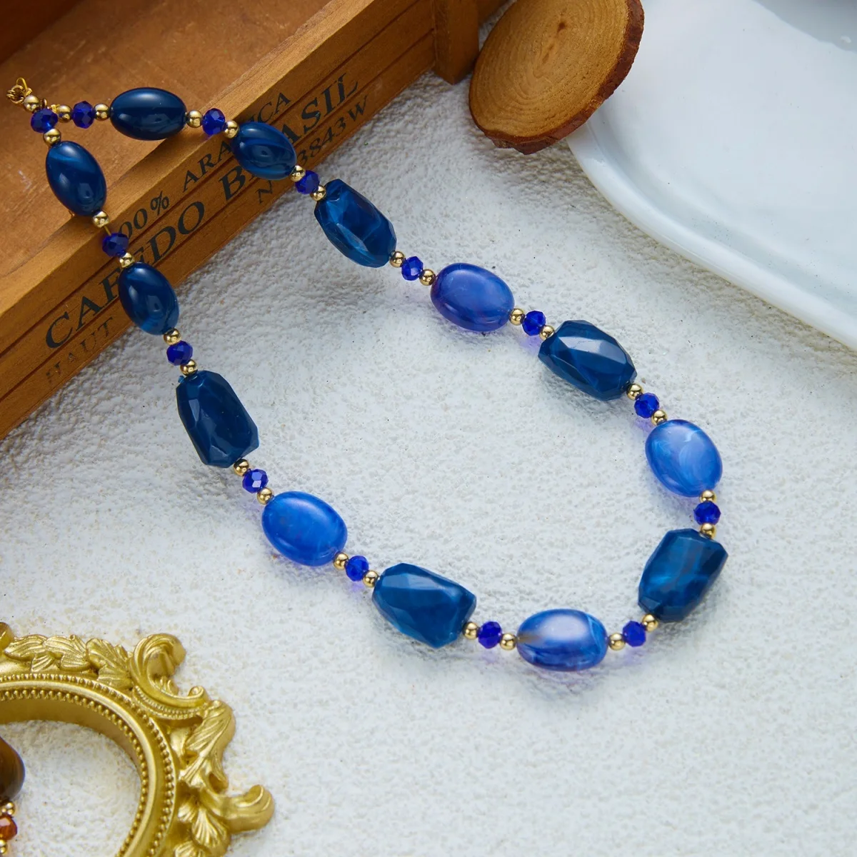 Vintage Unregelmäßige Braune Acryl-Perlenkette für Damen und Herren, Lässiger Minimalistischer Kristall-Abstandsperlen-Choker, Ins Ästhetischer Schmuck – Detail 29