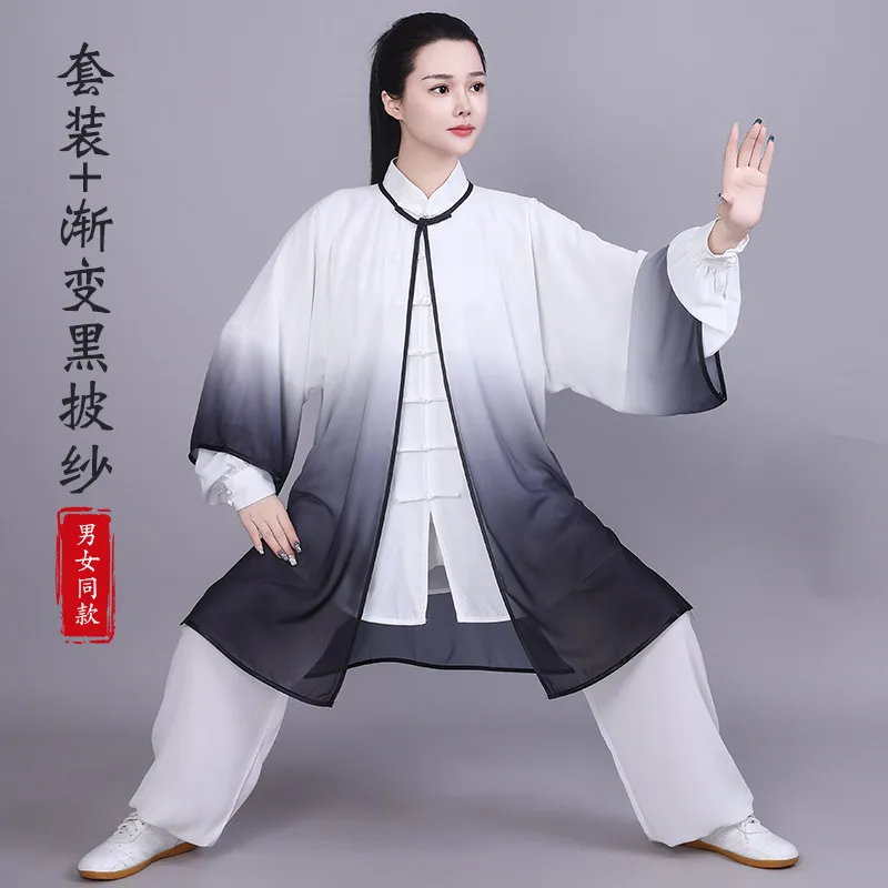 Custom Unisex Gradient Cape Shawl Tai Chi Suit - All Season Team Martial Arts Performance Uniform Qigong Practice Set