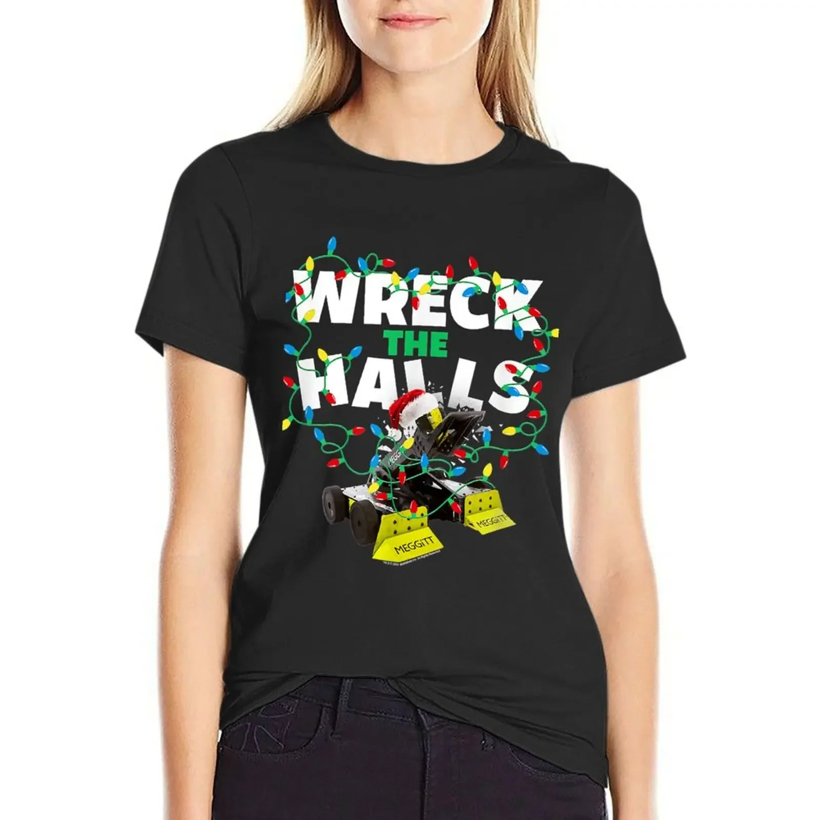 BattleBots Christmas Robot Whiplash Wreck The Hall T-Shirt aesthetic clothes cute tops plus size tops tight shirts for Women