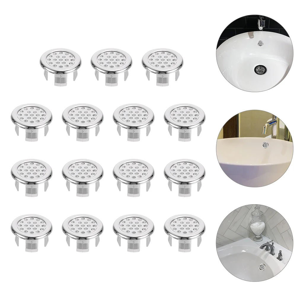 15pcs Sink Caps Basin Overflow Covers Round Hole Cover For Bathroom Kitchen Replacement Overflow Cap Easy Install No Tools Drain