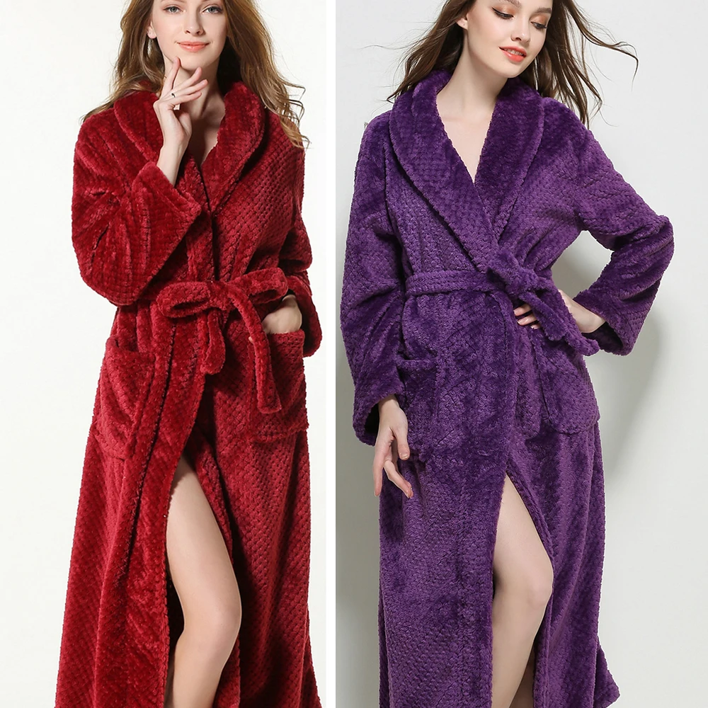

Thickened Warm Female Robe Sleepwear Flannel Nightwear Nightgown Winter Coral Fleece Bathrobe Loose Casual Home Dress Loungewear