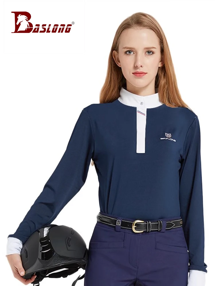 เสื้อยืดขี่ม้าแขนยาวเสื้อโปโลฤดูใบไม้ผลิและฤดูร้อน Quick-Drying Breathable ครีมกันแดดชุดขี่ม้าการแข่งขันเสื้อยืดผู้ชายและผู้หญิง Elegant Knight ชุด