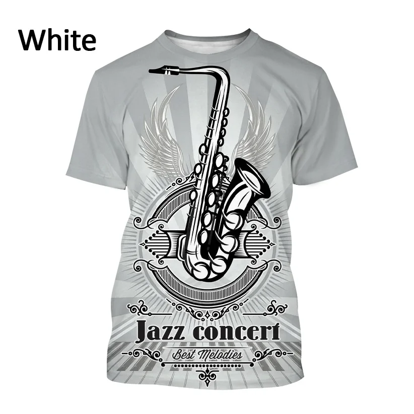 Men's Casual Music Art Short-sleeved T Shirt New Jazz Musical Instrument Saxophone T Shirt Harajuku Style Printed Streetwear Top