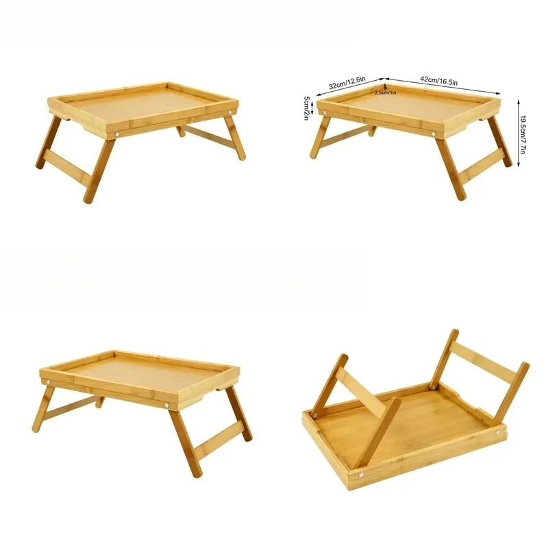 Bamboo Breakfast Tray with Folding Legs Laptop Table Vertical Storage Rectangle Household Bed Desk Serving Tray for Home