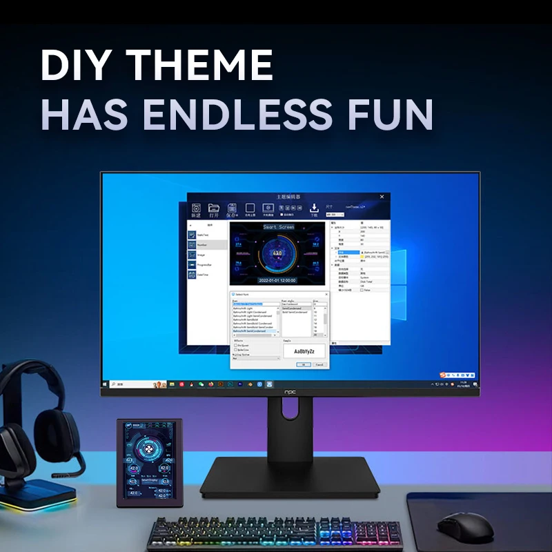 IPS LCD Tipo-C Tela Secundária, 3,5 ", Smart Display UI, CPU, GPU, RAM, Monitor HDD, Software, Tema DIY, Tempo Real, PC Dinâmico