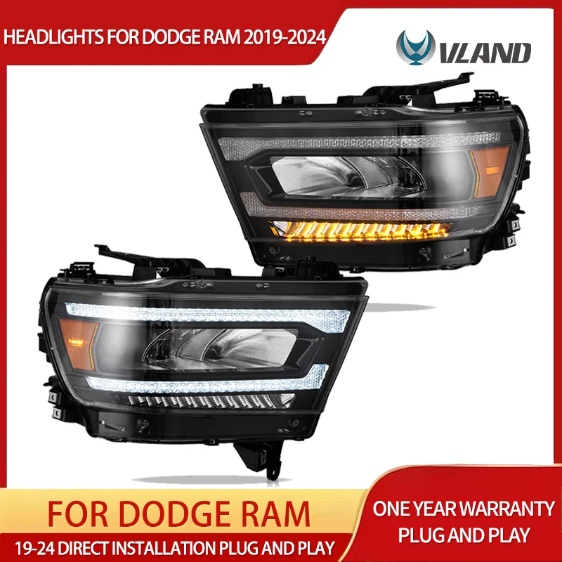 

Фары Vland LED с хромированным отражателем для Ram 1500 5-го поколения (DT), 2019-2024 гг.