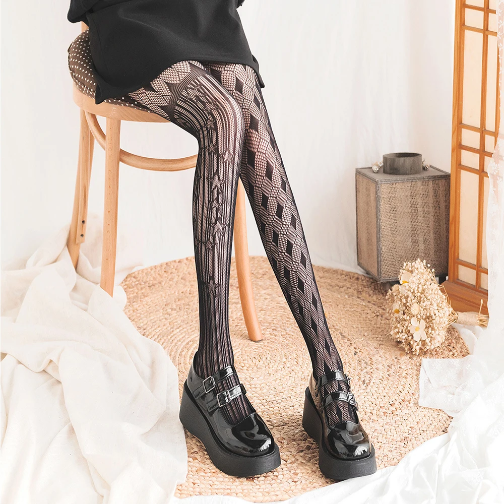 Women Sexy Fishnet Tights Lolita Lace Stockings Stars Rose Spider Skull Moon Butterfly Jacquard Pantyhose Socks Erotic Lingerie