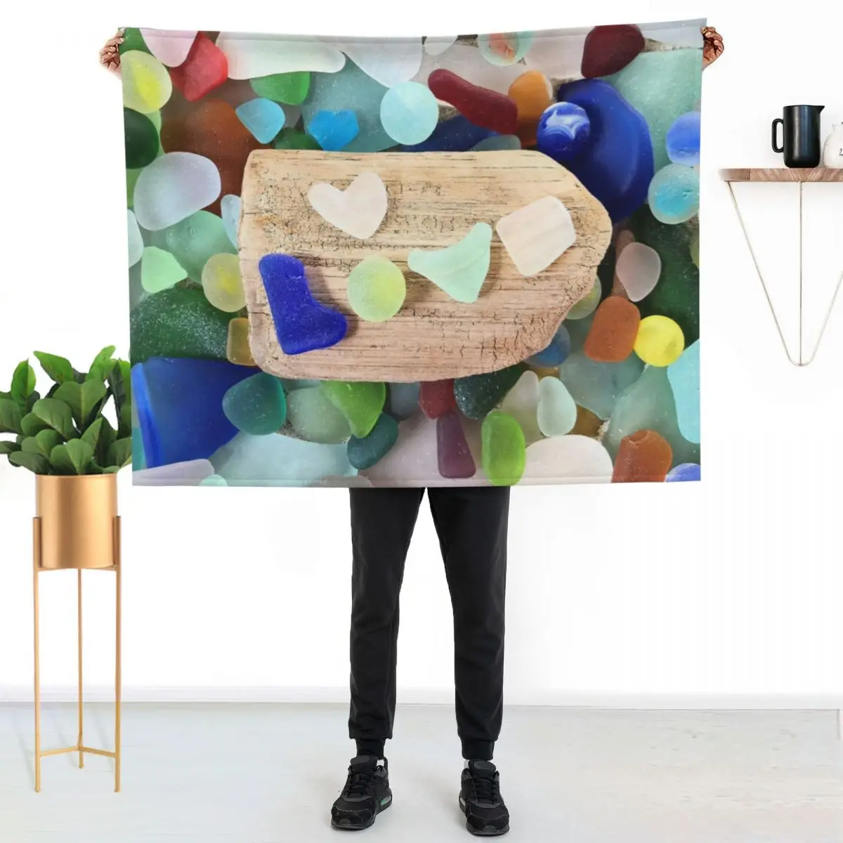 

Colorful Seaglass Love with Driftwood Throw Blanket Warm Napping Blanket for Office Couch Bed