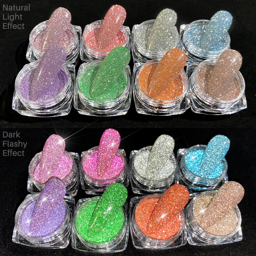 8jar/set riflettente diamante Glitter Nail Art pigmento cromato Sparkly Flash Crystal Pigment Nails forniture per unghie polvere fai da te