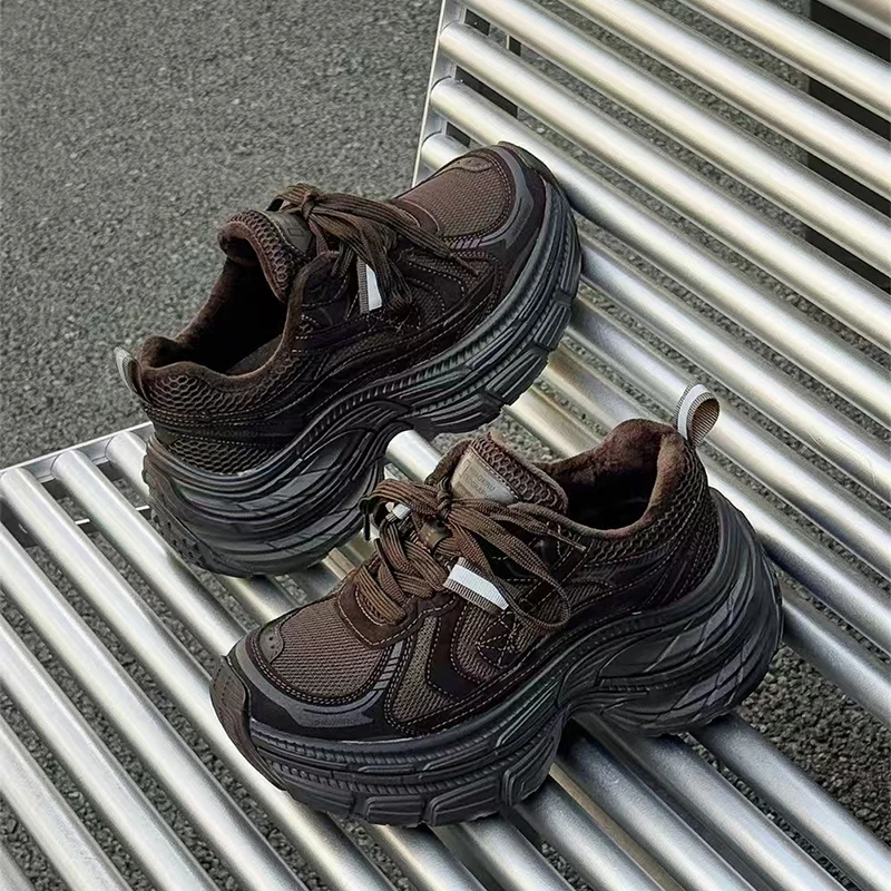 

Retro Lace-up Sneakers Fashion Height-increase Casual Shoes Lightweight Durable Thick-soled Shoes New Color-blocked Women's Shoe