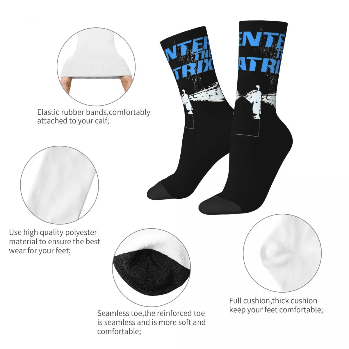 The Matrix Enter Blue Pill Millennium Socks Men's Women's Polyester Funny Happy Socks High Quality Middle Tube Stockings Gifts