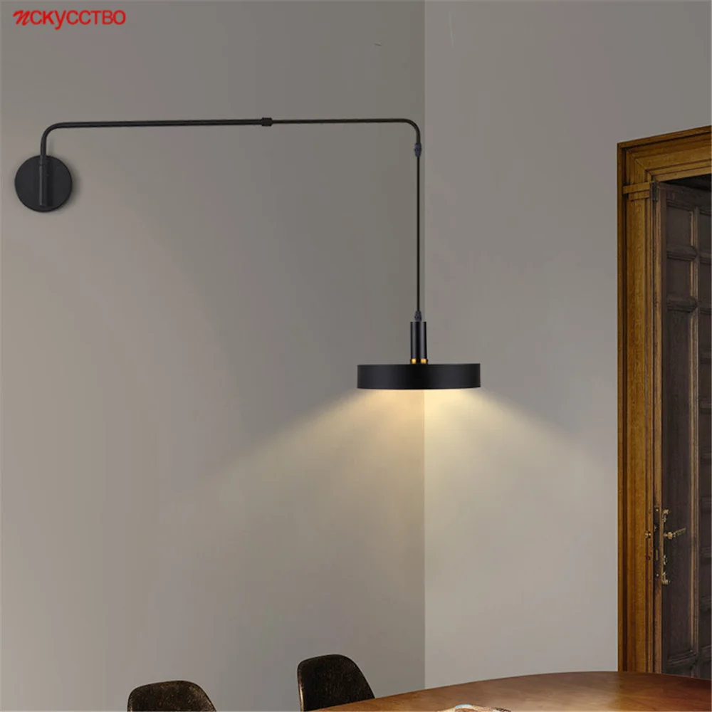 Vintage Long Arm Rotational Telescopic Minimalist Led Wall Lamp Restaurant Study Living Room Sconces Interior Light Fixtures E27