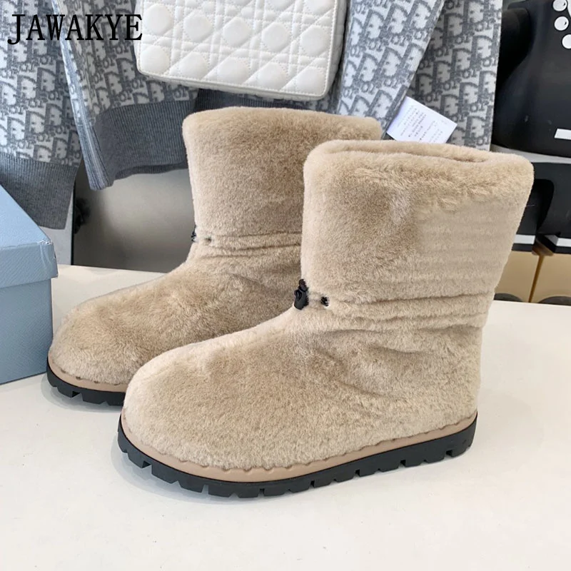 

Popular Brand Wool Fur Snow Boots Women Thick Sole Elastic Band Platform Ankle Boots Winter Sexy Party Designer Short Boot Women