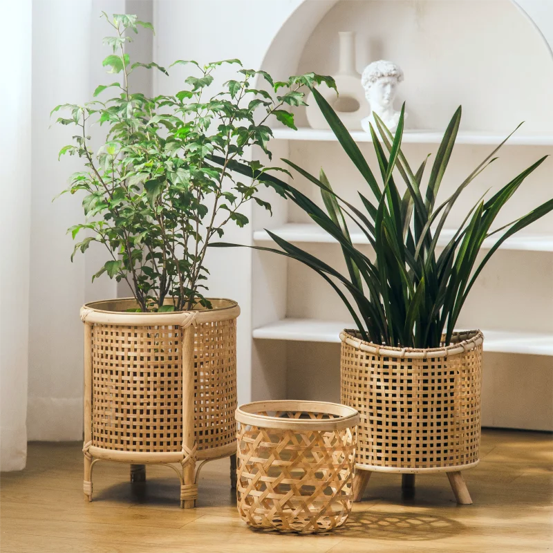 Nordic rattan baskets, flower pots, flower shelves, weaving plants, planting, climbing rattan, bamboo balconies