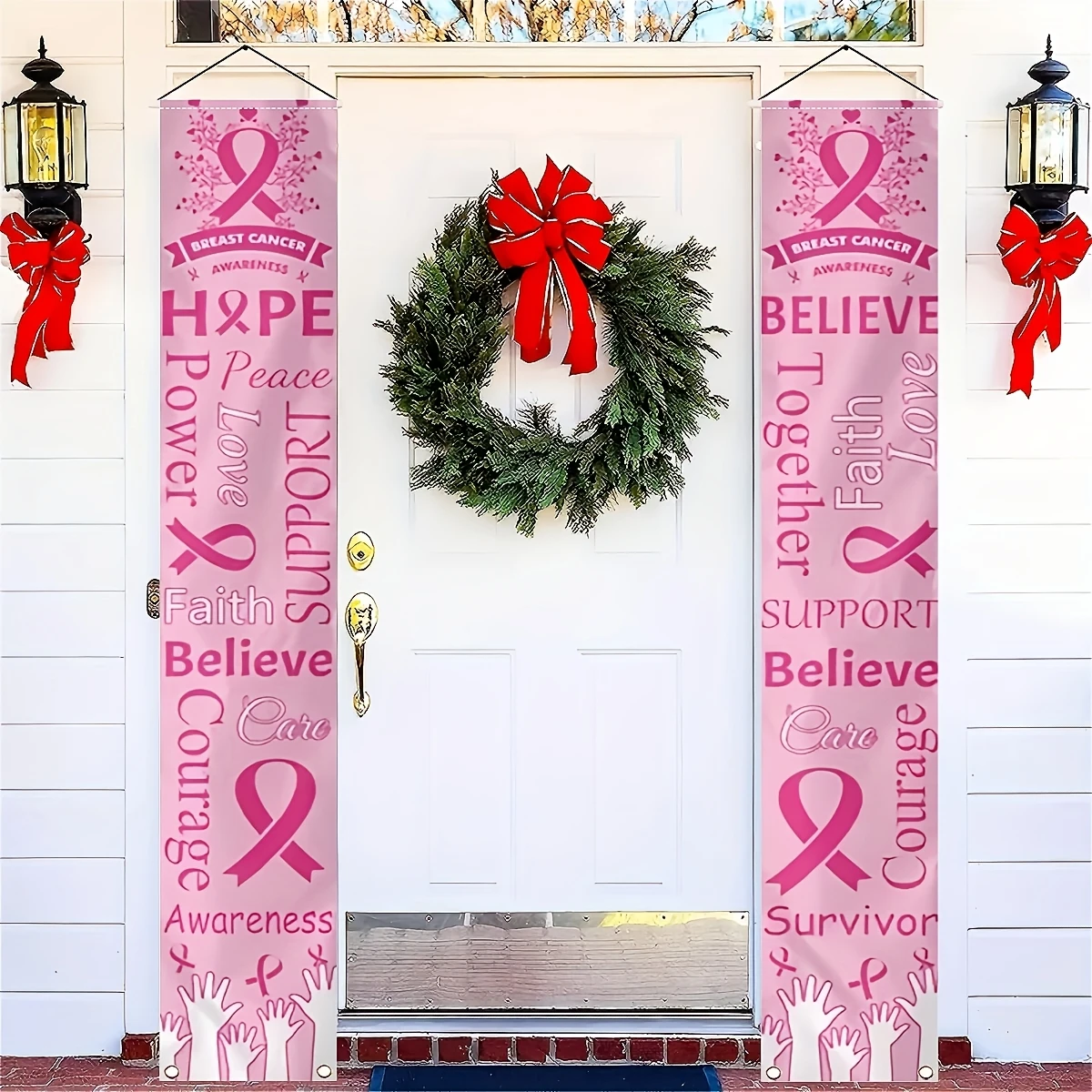Décor de fond pour la sensibilisation au cancer du sein pour femmes, bannière décorative pour événements caritatifs sur le thème du cancer du sein, toile de fond multifonctionnelle avec ruban rose