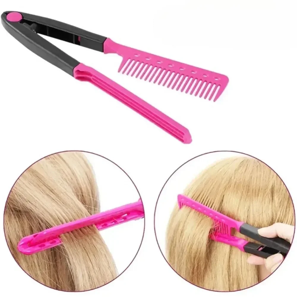 1Pcs DIY Folding V Type Hair Straightener Brush Hairdressing Styling Comb Natural Curling Shaping Hair Tool for Daily Use