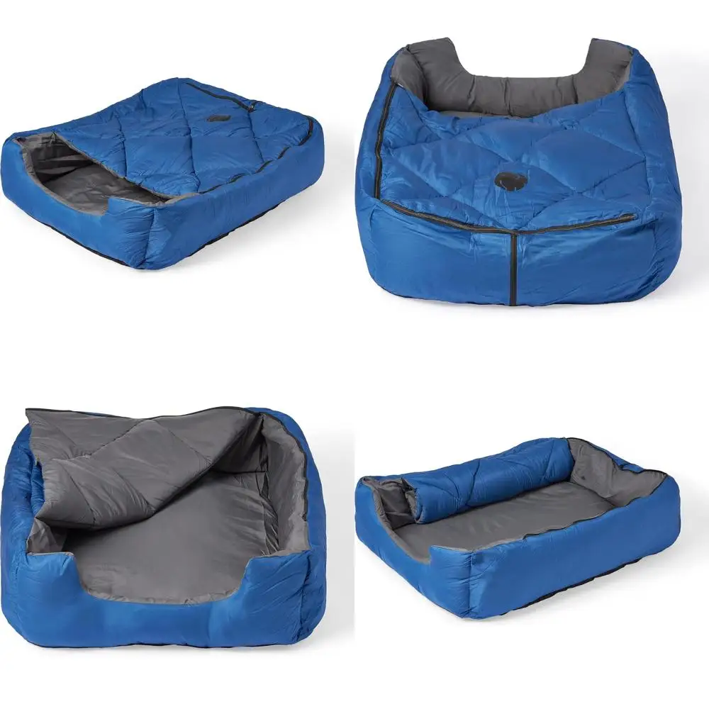 Saco de dormir de viaje para mascotas: grande/azul con funda con cremallera para aventuras al aire libre, adecuado para mascotas pequeñas y grandes