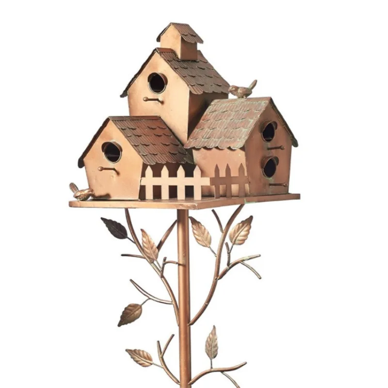 

Country Cottage Bird House Stakes for Outside, Distressed Teal Metal Birdhouse Farmhouse Rustic French Decor