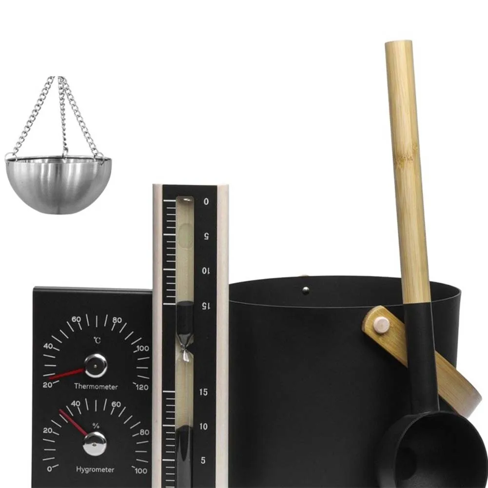 Complete Sauna Accessories Kit With Pine Bucket, Ladle, Thermo-Hygrometer & Timer For Home Spa Relaxation For Bath Experience