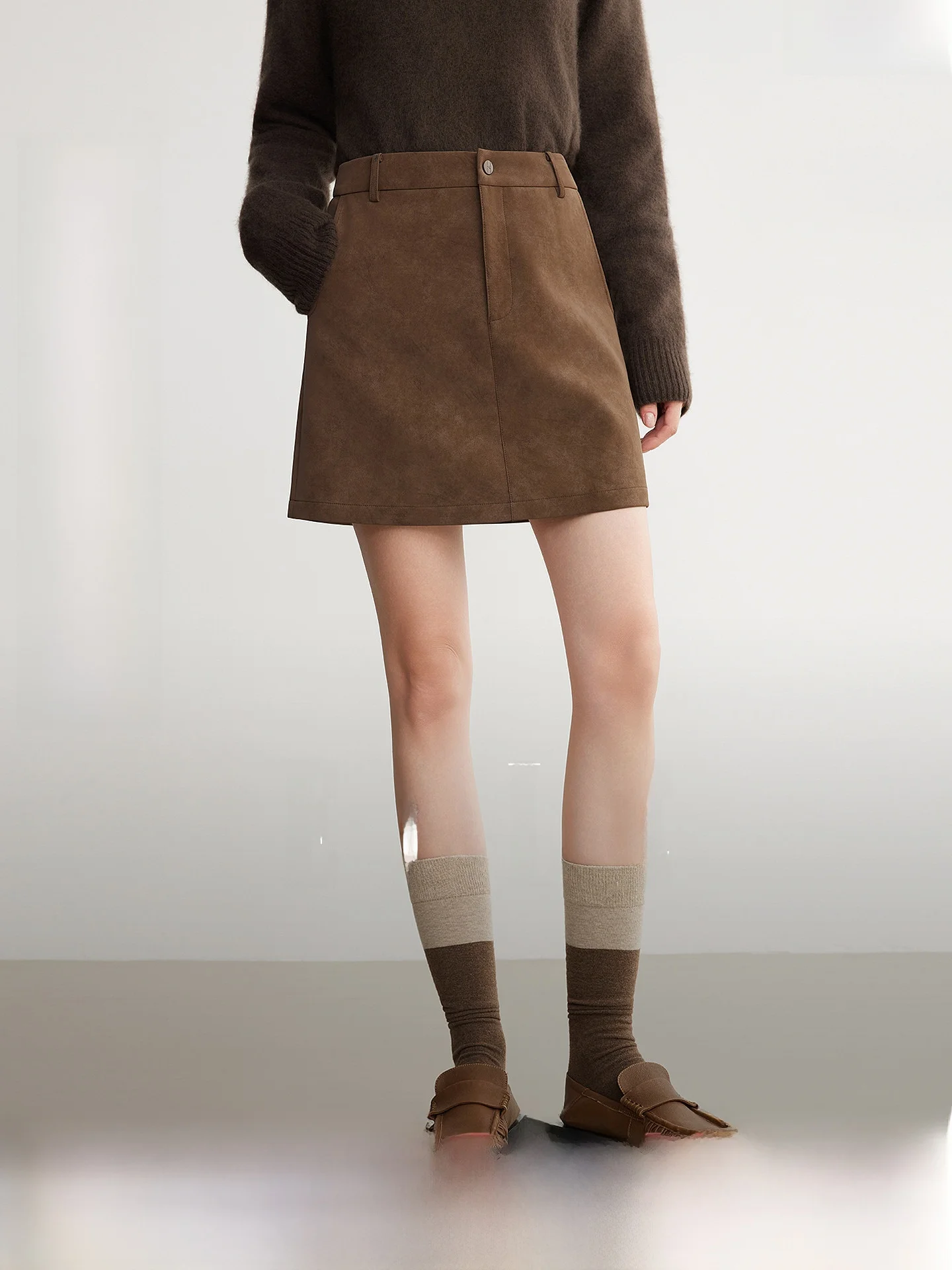 

Elle Retro Suede Skirt Women's Casual A-Line Skirts High Waist Slimming Commute Style Spring Summer New Arrival