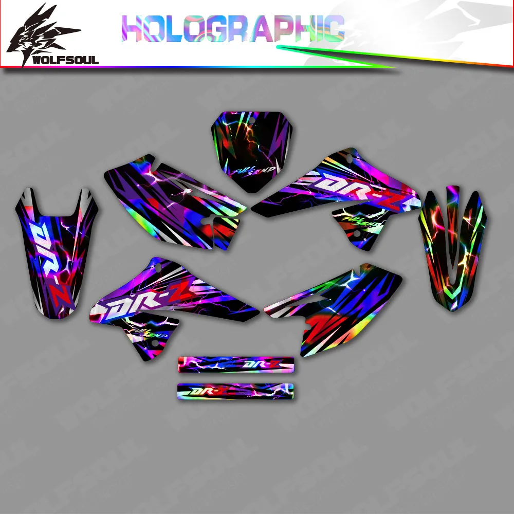 Motorcycle Holographic Background Decal Graphics Sticker Kit For Suizuki 125 DRZ 2008-2020 2016 2017 2018 2019 Number Custom