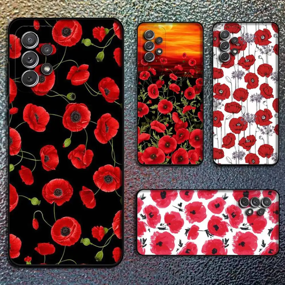 

Red Poppies flowers Phone Case For Samsung S25,S24,S21,S22,S23,S30,Ultra,S20,Plus,Fe,Lite,Note,10,9,5G Black Cover