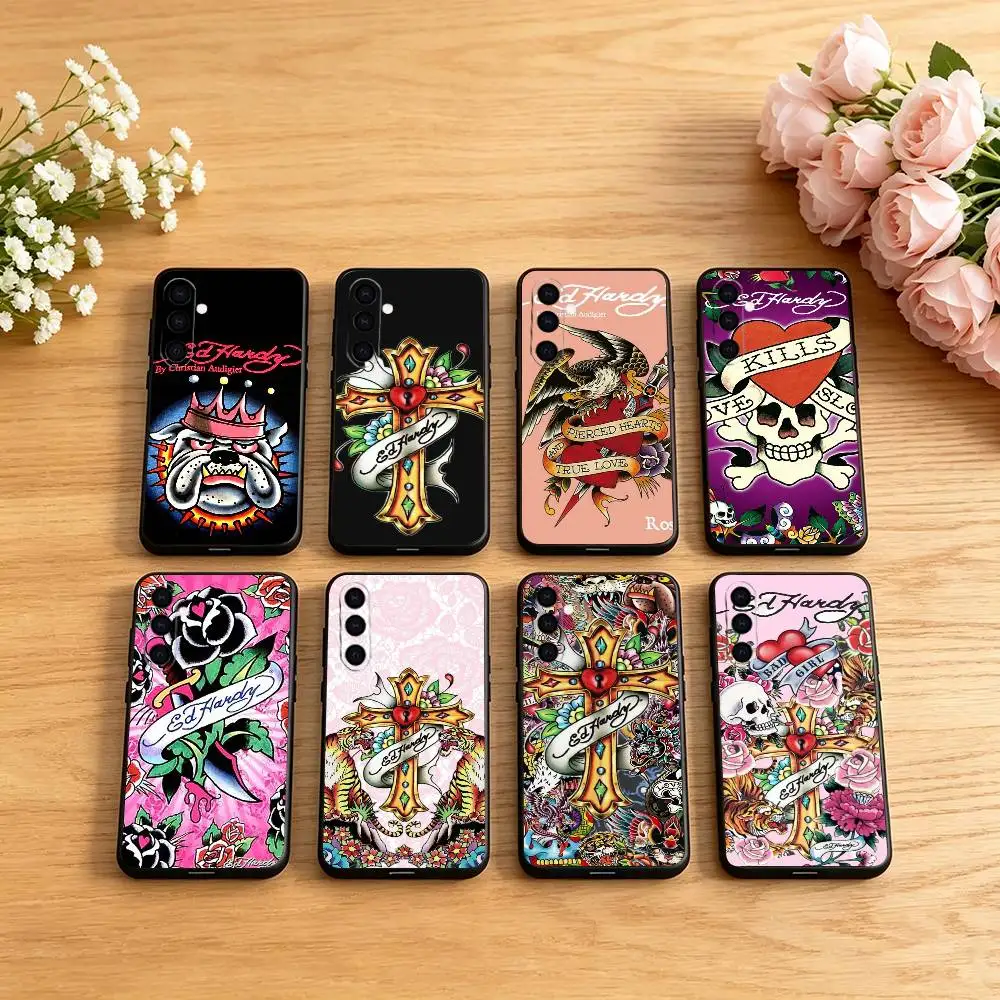 Fashion E-Ed Hardy Brands Phone Case For Samsung Galaxy A73,A72,A71,A70,A53,A52,A51,Soft Silicone Black Cover