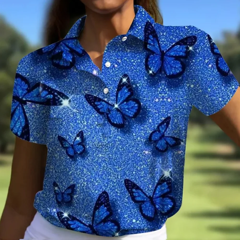 Polo de Golf para mujer, camiseta de manga corta con estampado de mariposa, camisa deportiva transpirable de secado rápido a la moda, verano 2024