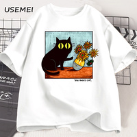 Van Gogh Cat Graphic T Shirts Men Women Flower Black Cat T-shirt Round Neck Cotton Short Sleeve Trendy Tee Shirt Streetwear