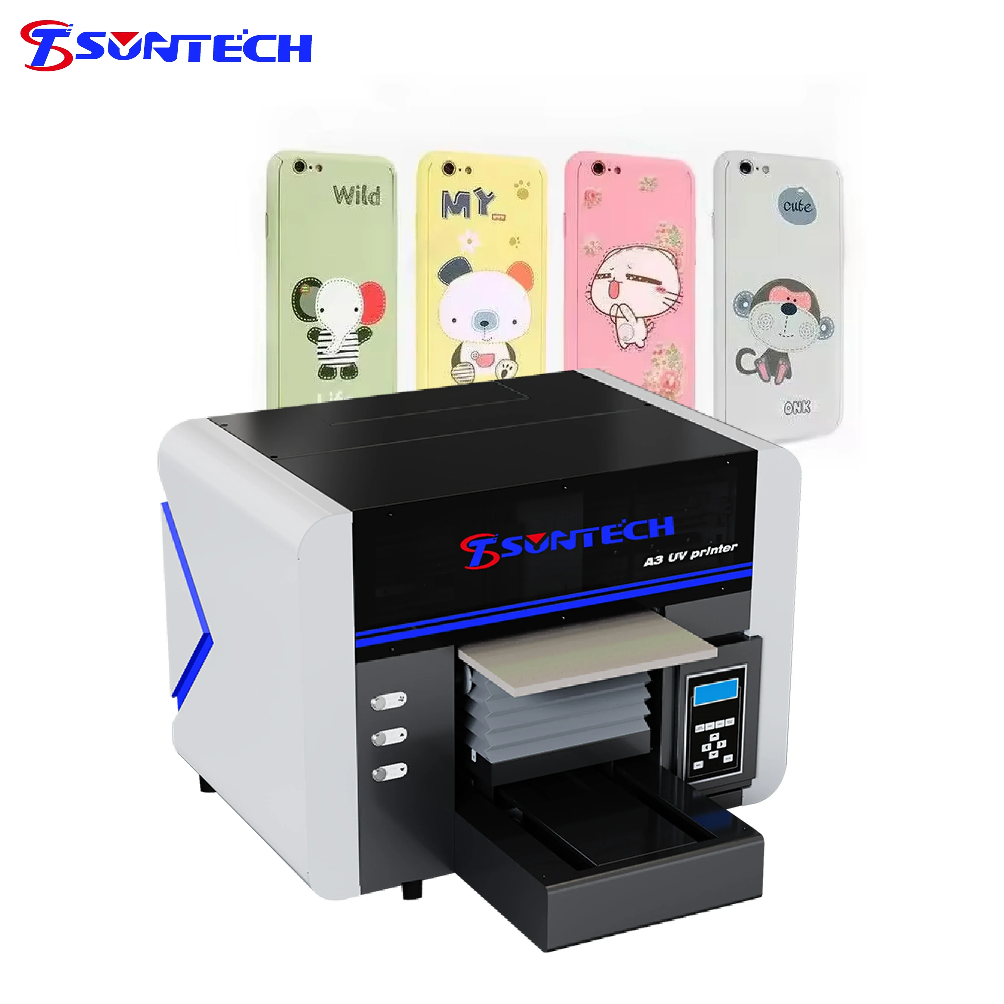 UV Flatbed Multiple colors CMYK+W+V Printer ST-F3040 A3 size digital printer for Card bottle and Phone Case Printing