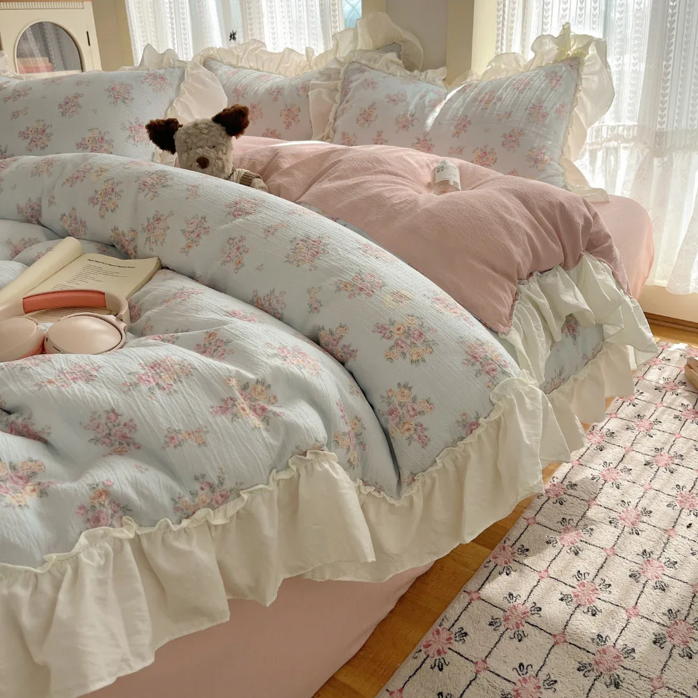 2026 New Double Layer Gauze 4 Piece Bed Sheet Set Cotton Soft Breathable Dorm Bedding