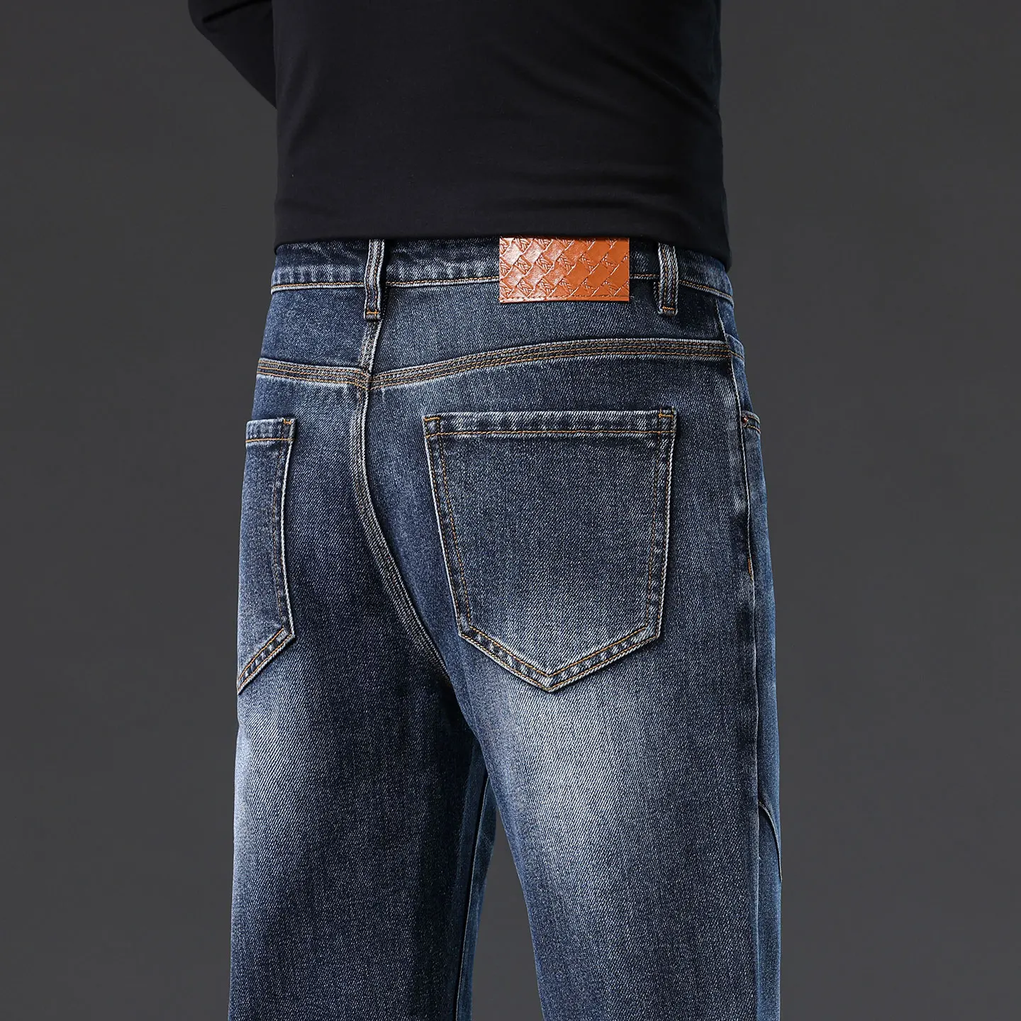 2026 New Autumn and Winter Combined Straight Tube Mid Waist Cotton Elastic Men's Casual Jeans Korean Classic Basic Color Pants