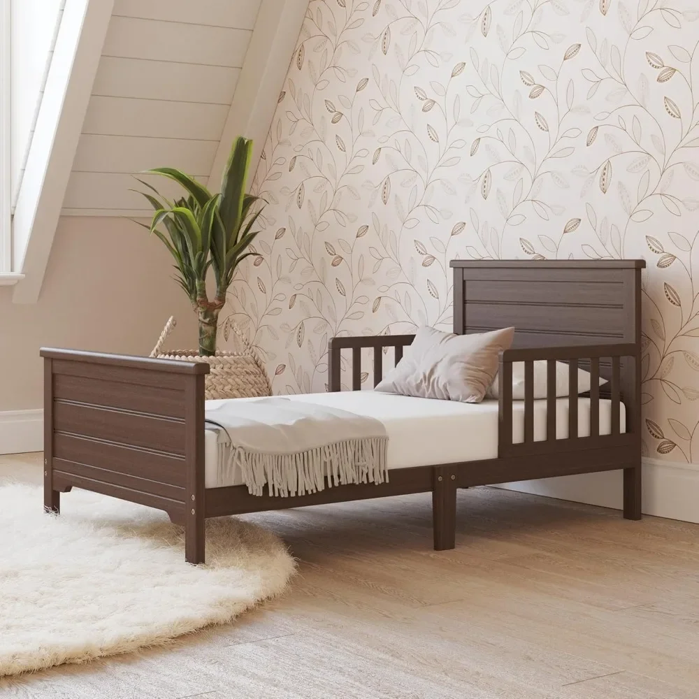 Woodland Flat Top Toddler Bed for Kids with Guard Rails, Low to Ground Design, Made of Pinewood, Featuring Clean Lines