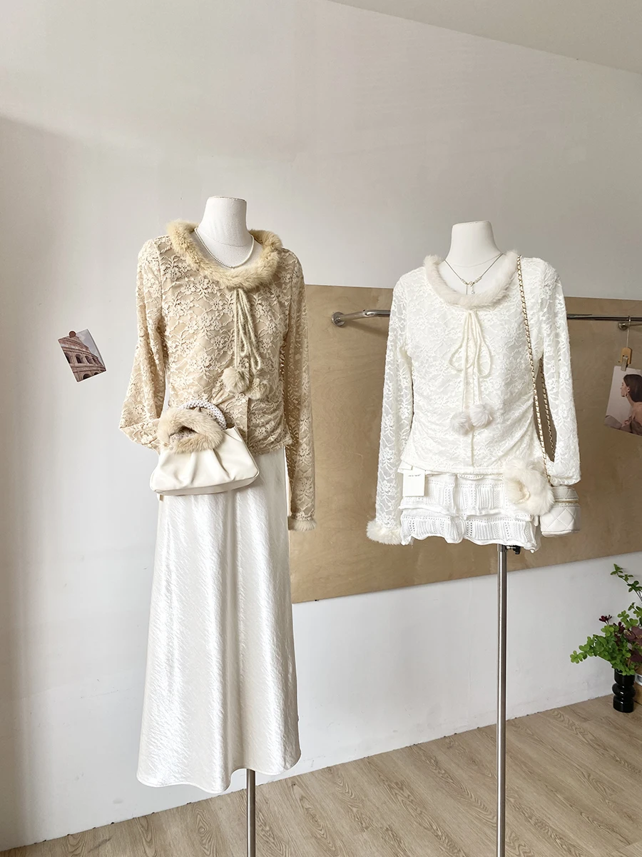 

Элегантная женская кружевная блузка на зиму 2025 года, приталенная, универсальная, мягкая, с длинным рукавом, из полиэфирного волокна, для повседневной носки, стандартной длины