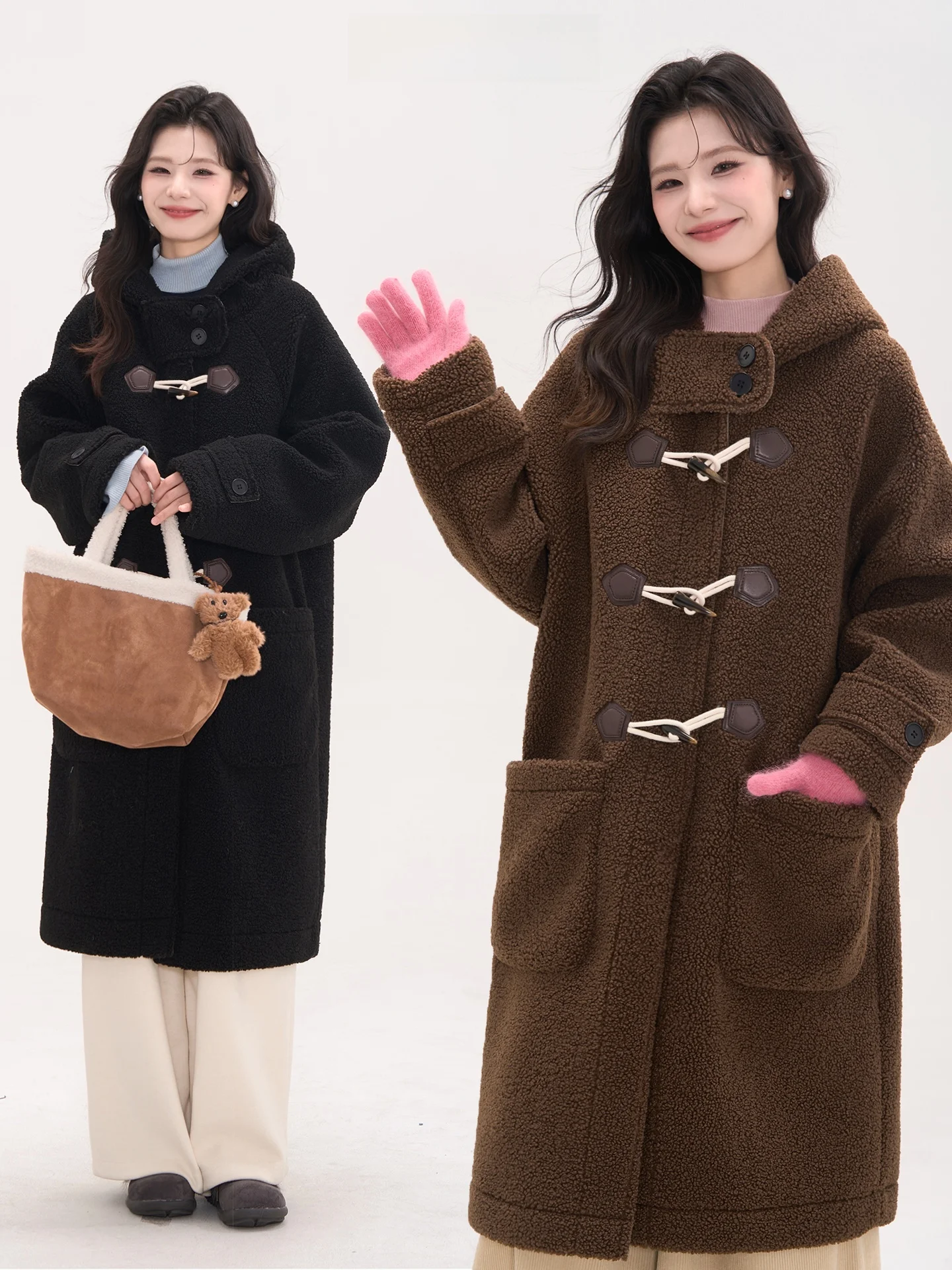 

Уютное длинное пальто с капюшоном Heme: теплая зимняя верхняя одежда в корейском стиле, на пуговицах, однотонное, из полиэстера