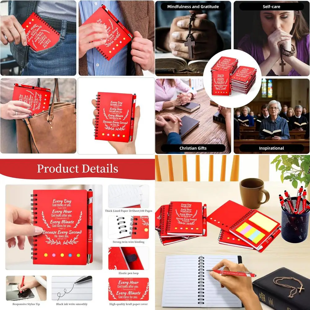 

50 наборов христианских молитвенных журналов с ручками для женщин — вдохновляющие тетради для изучения Библии красного цвета для подарков на День отца